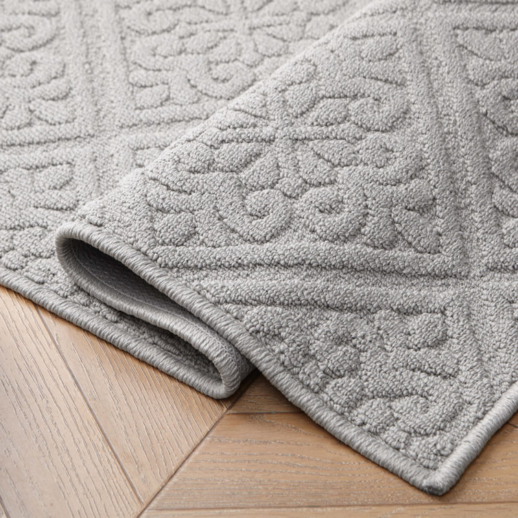 Light Grey Synthetic Tufted Rectangular Runner Rug