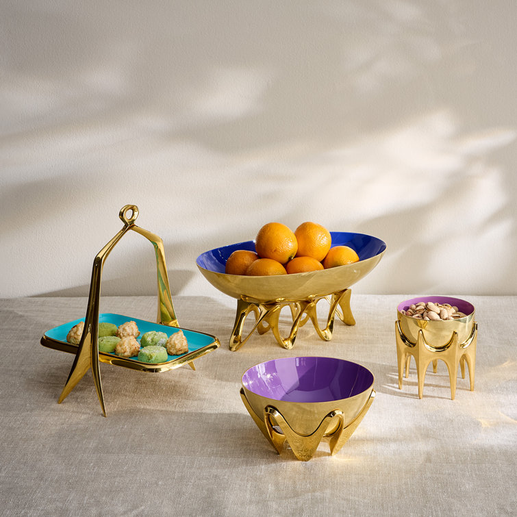 Oscar Midcentury Gold and Turquoise Brass Bon Bon Tray