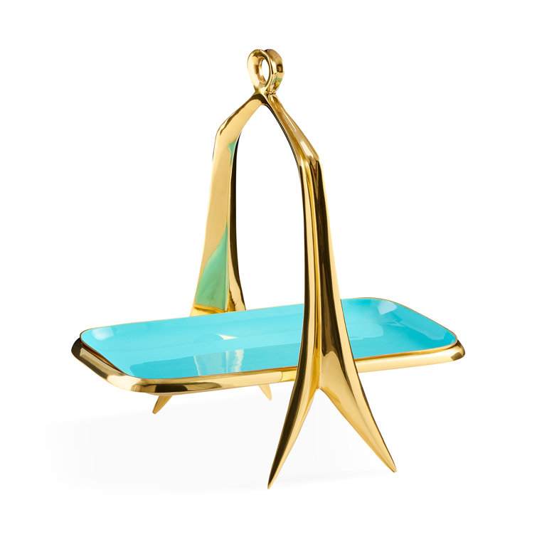 Oscar Midcentury Gold and Turquoise Brass Bon Bon Tray