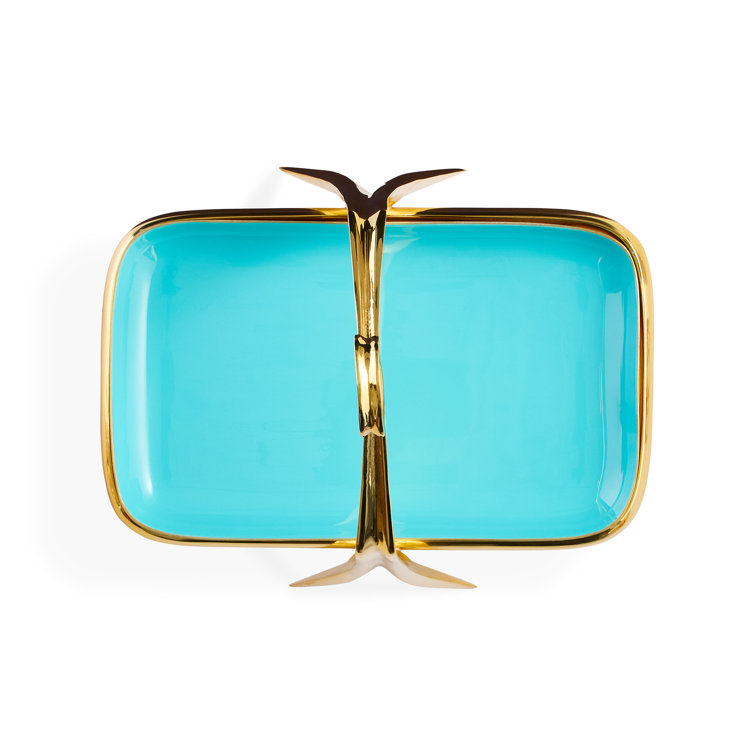 Oscar Midcentury Gold and Turquoise Brass Bon Bon Tray