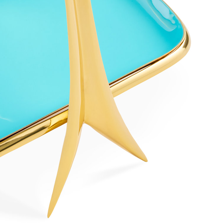 Oscar Midcentury Gold and Turquoise Brass Bon Bon Tray