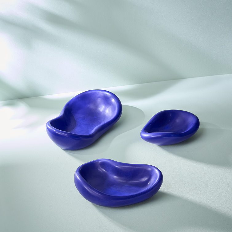 Medium Abstract Cobalt Blue Stoneware Decorative Bowl