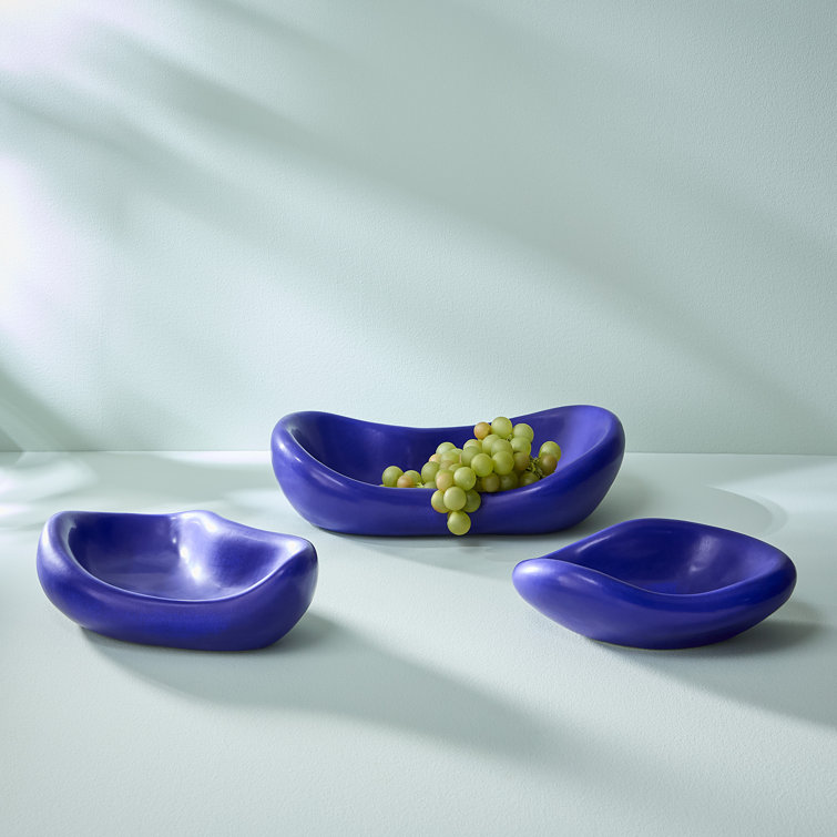 Medium Abstract Cobalt Blue Stoneware Decorative Bowl