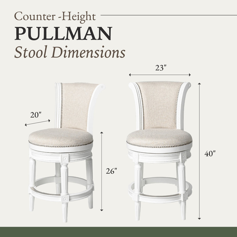 Alabaster White Leather-Wood Swivel Counter Stool with Nailhead Trim
