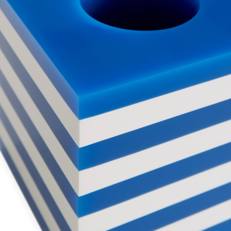 Blue and White Striped Square Porcelain Table Vase