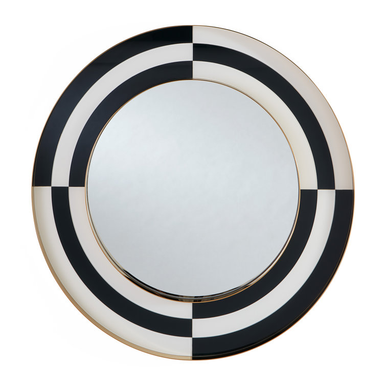 36" Black, White, and Gold Op Art Wall Mirror
