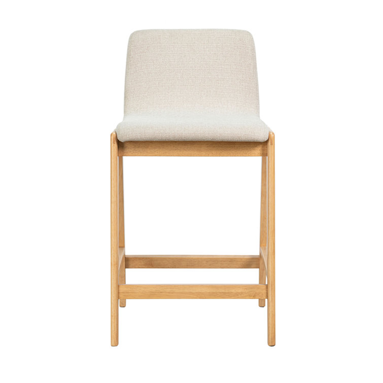 Oatmeal Upholstered Solid Wood Counter Stool with Footrest
