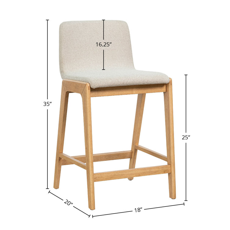 Oatmeal Upholstered Solid Wood Counter Stool with Footrest