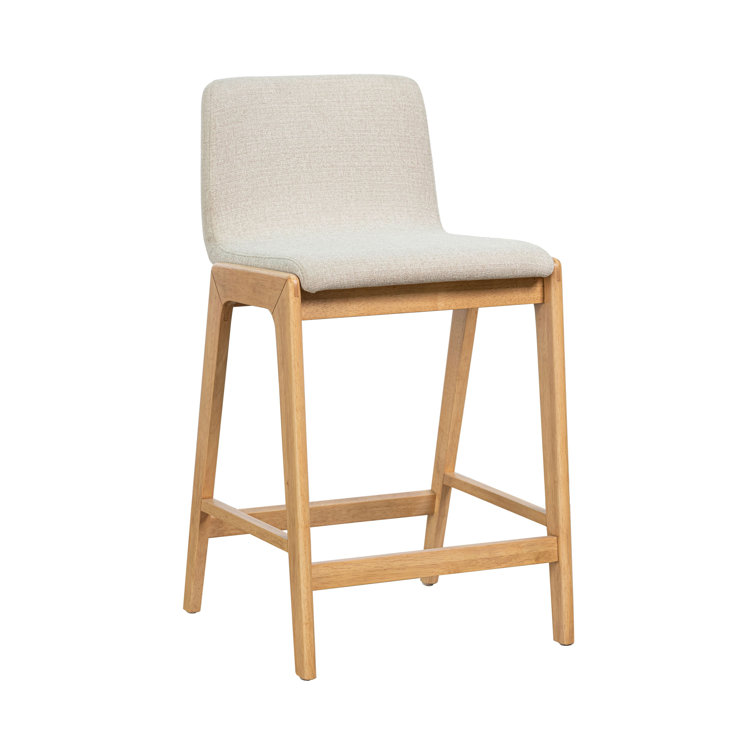 Oatmeal Upholstered Solid Wood Counter Stool with Footrest