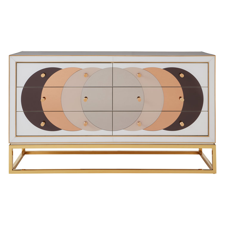 Champagne Mirrored Glass Credenza with Polished Brass Frame