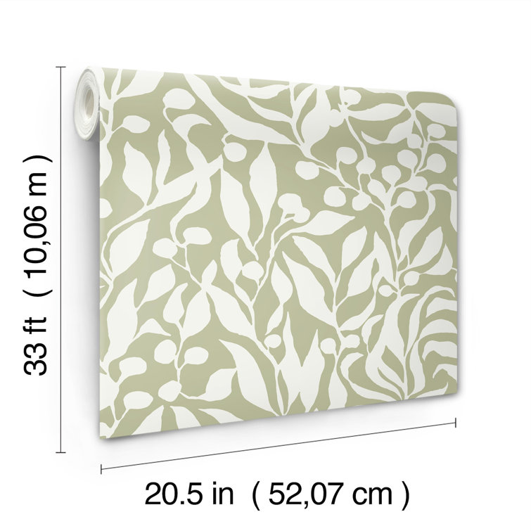 Sage Green and White Palm Leaf Non-pasted Wallpaper Roll
