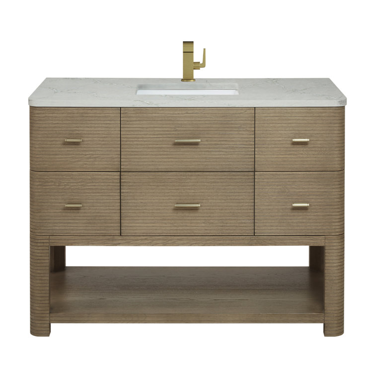 Lucian 48" Pebble Oak Single Vanity with Victorian Silver Quartz Top