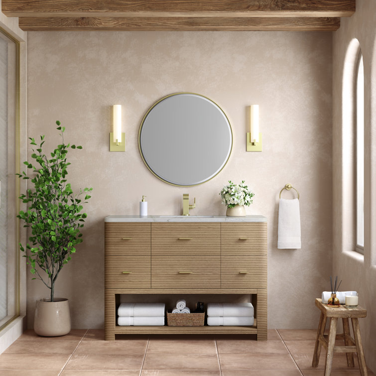 Lucian 48" Pebble Oak Single Vanity with Victorian Silver Quartz Top
