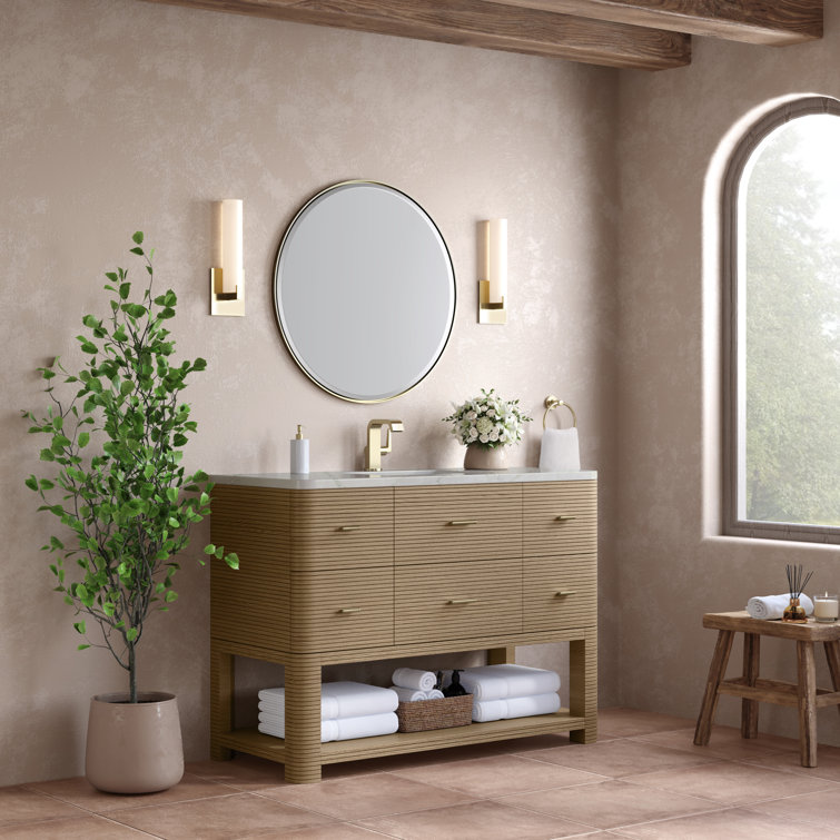 Lucian 48" Pebble Oak Single Vanity with Victorian Silver Quartz Top