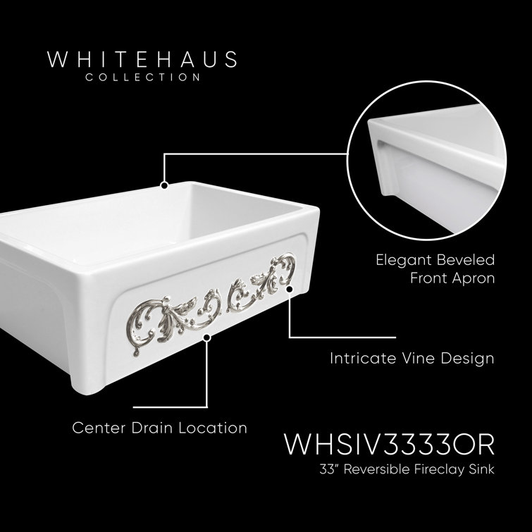 White and Platinum Ornamental Fireclay Farmhouse Kitchen Sink
