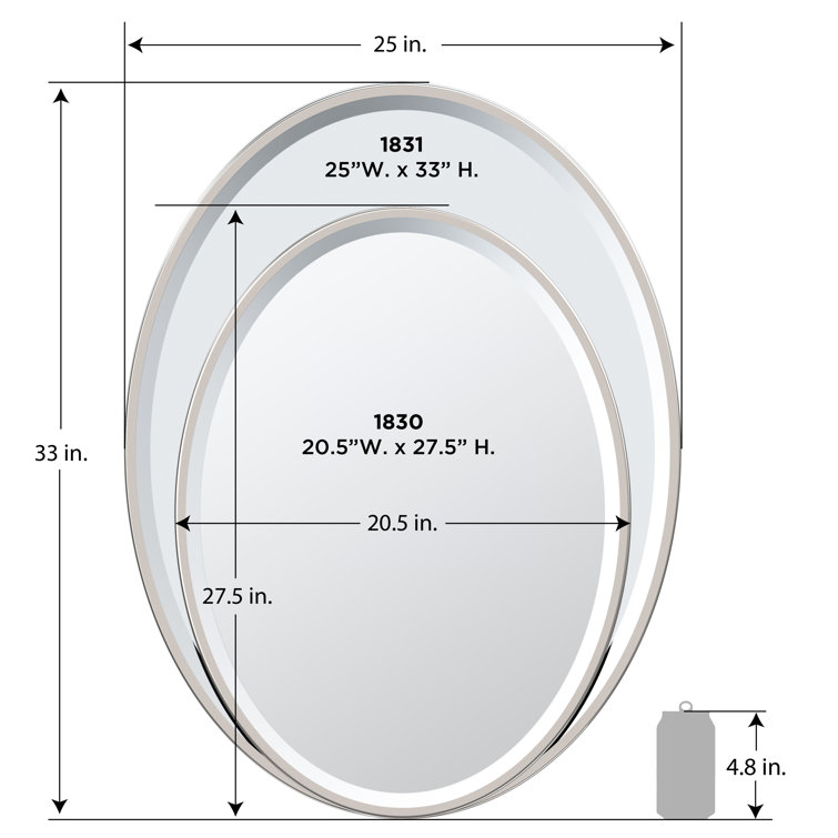 Elegant Satin Nickel Full-Length 33"x25" Rectangular Vanity Mirror