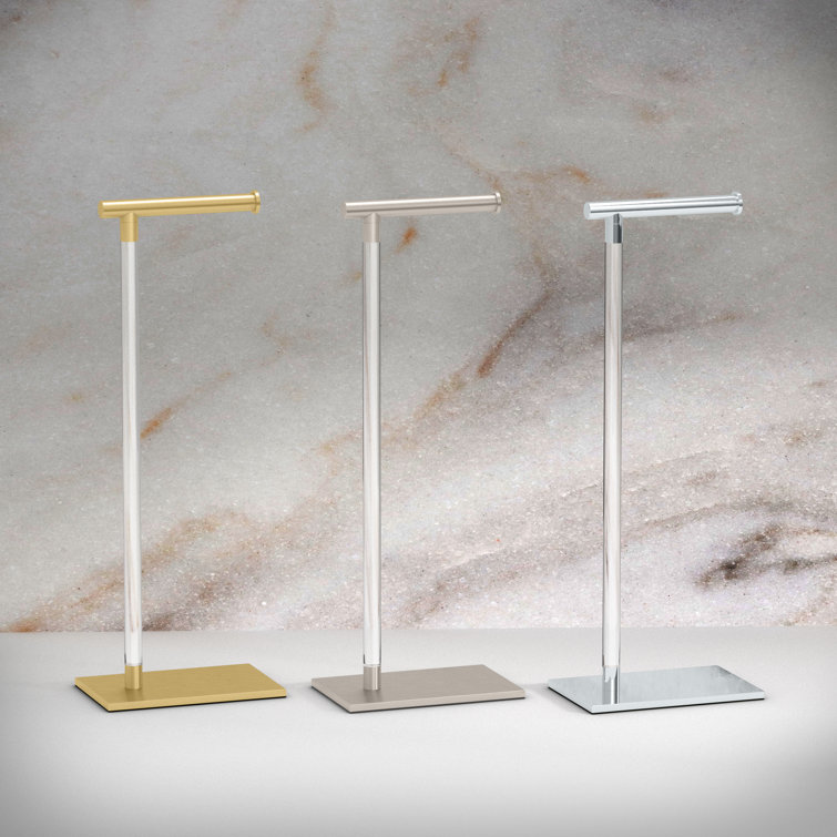 Satin Nickel and Acrylic Freestanding Toilet Paper Holder with Weighted Base