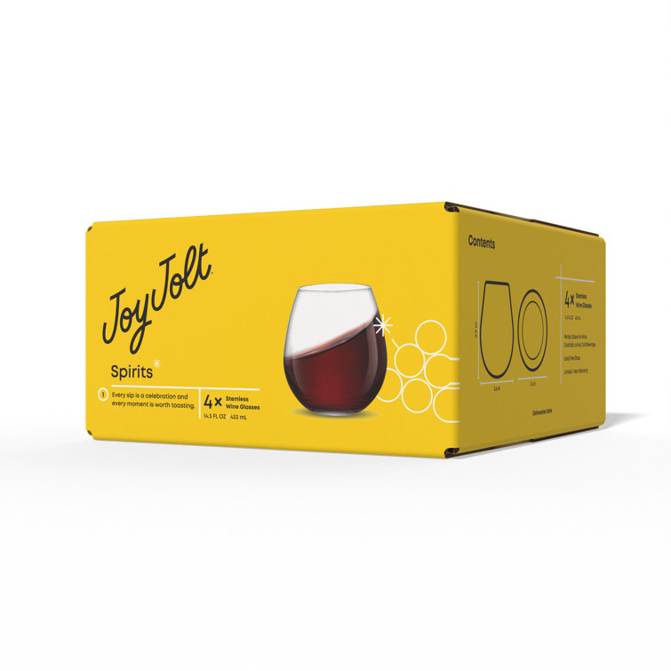 JoyJolt 15oz Clear Stemless Wine Glasses Set of 4