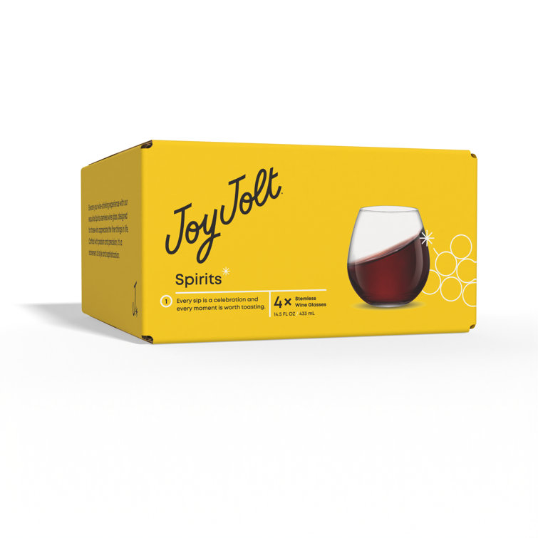 JoyJolt 15oz Clear Stemless Wine Glasses Set of 4