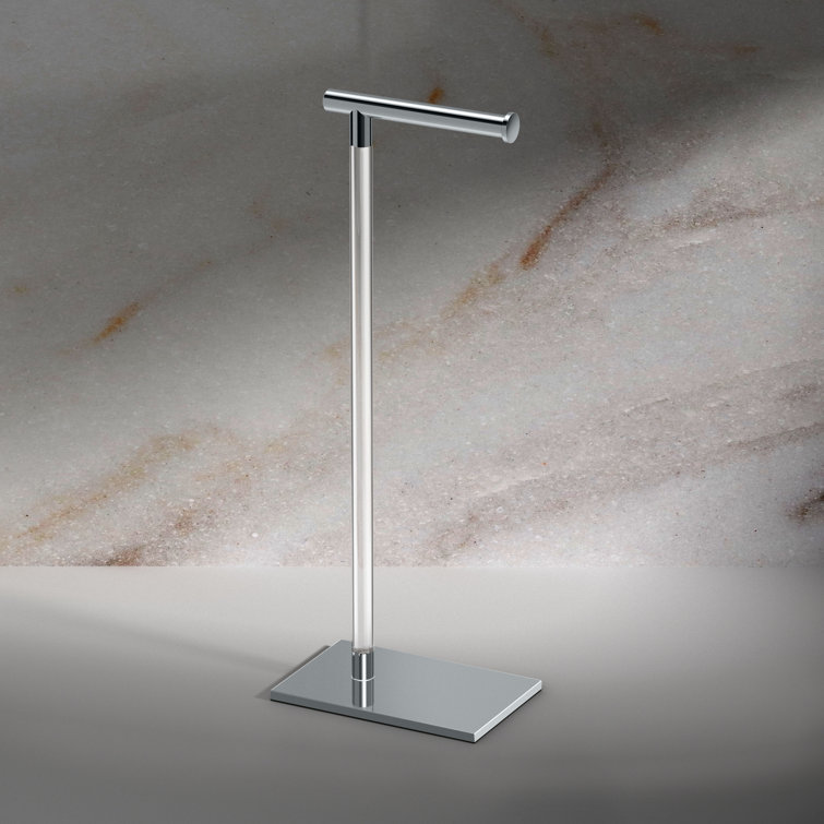 Chrome and Acrylic Freestanding Toilet Paper Holder with Weighted Base