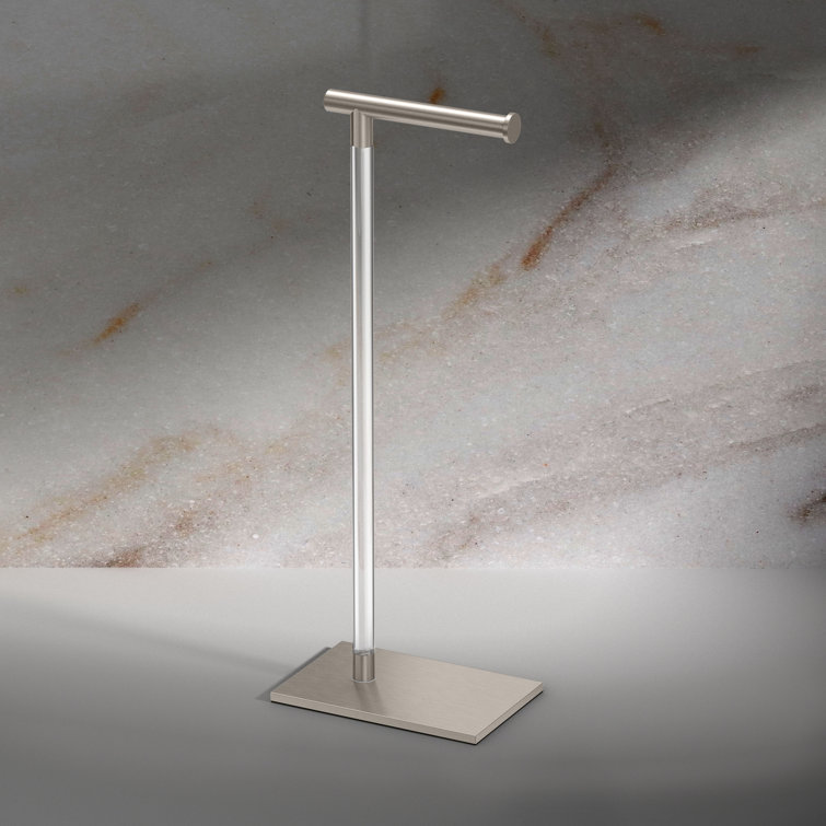 Satin Nickel and Acrylic Freestanding Toilet Paper Holder with Weighted Base