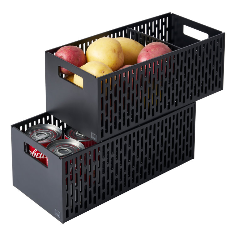 Black Stackable Plastic Vegetable Storage Baskets with Handles