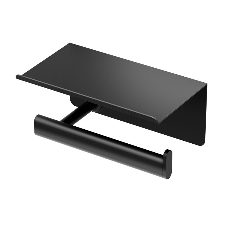 Matte Black Wall Mounted Toilet Paper Holder with Mobile Shelf