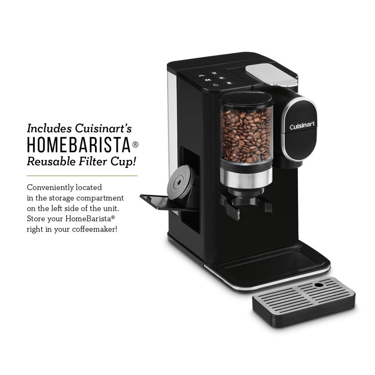 Sleek Black Single-Serve Grind & Brew Coffeemaker with Conical Burr Grinder
