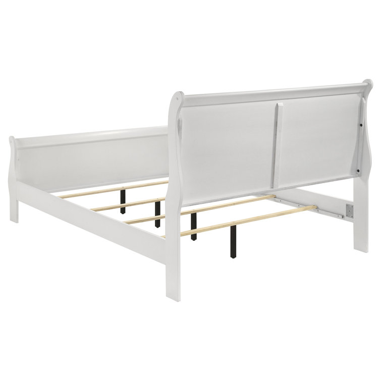 White Full Sleigh Bed with Wood Frame and Headboard