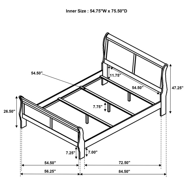 White Full Sleigh Bed with Wood Frame and Headboard