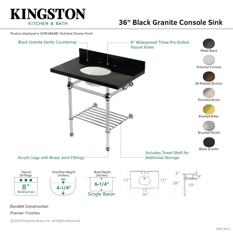 Templeton 36-Inch Black Granite Console Sink with Polished Chrome Legs