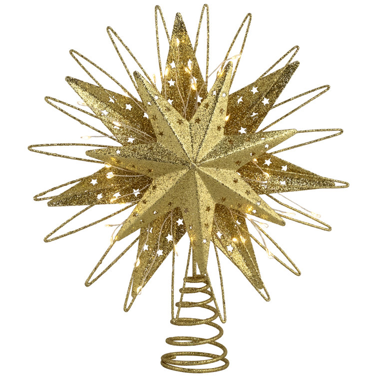 Gold Glittered Metal Starburst Christmas Tree Topper with LED Lights