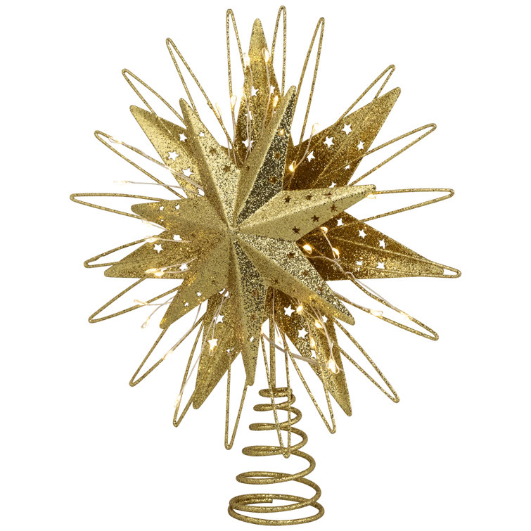 Gold Glittered Metal Starburst Christmas Tree Topper with LED Lights