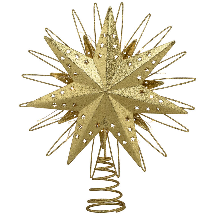 Gold Glittered Metal Starburst Christmas Tree Topper with LED Lights