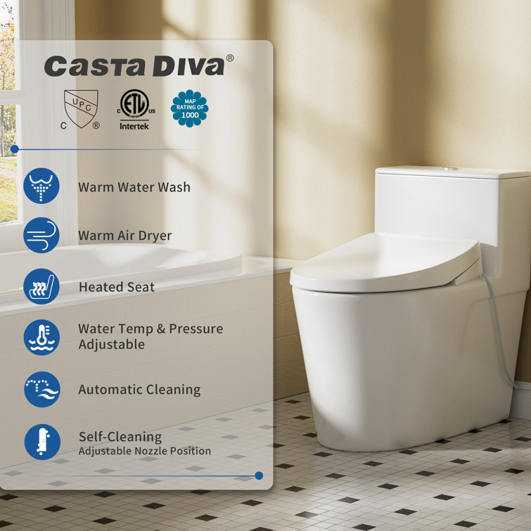 White Ceramic Elongated Dual Flush Bidet Toilet Combo
