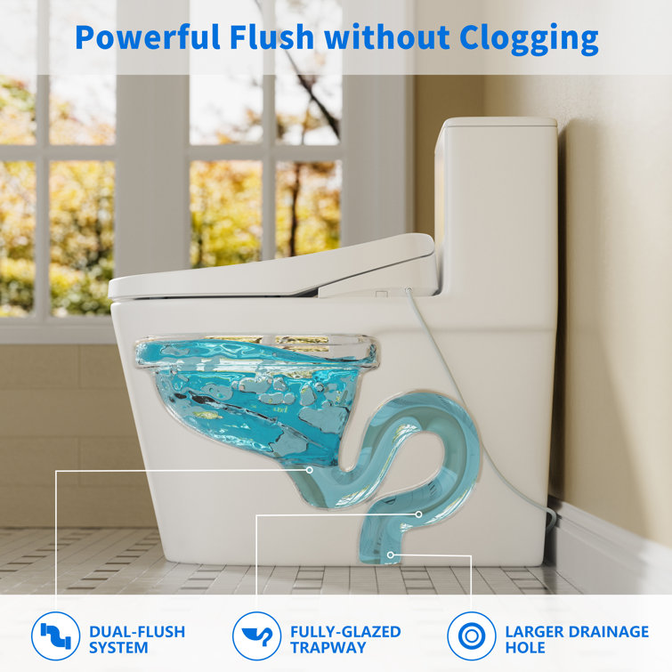 White Ceramic Elongated Dual Flush Bidet Toilet Combo