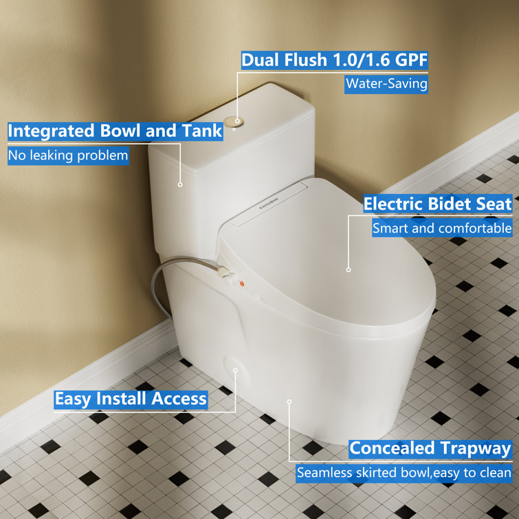 White Ceramic Elongated Dual Flush Bidet Toilet Combo