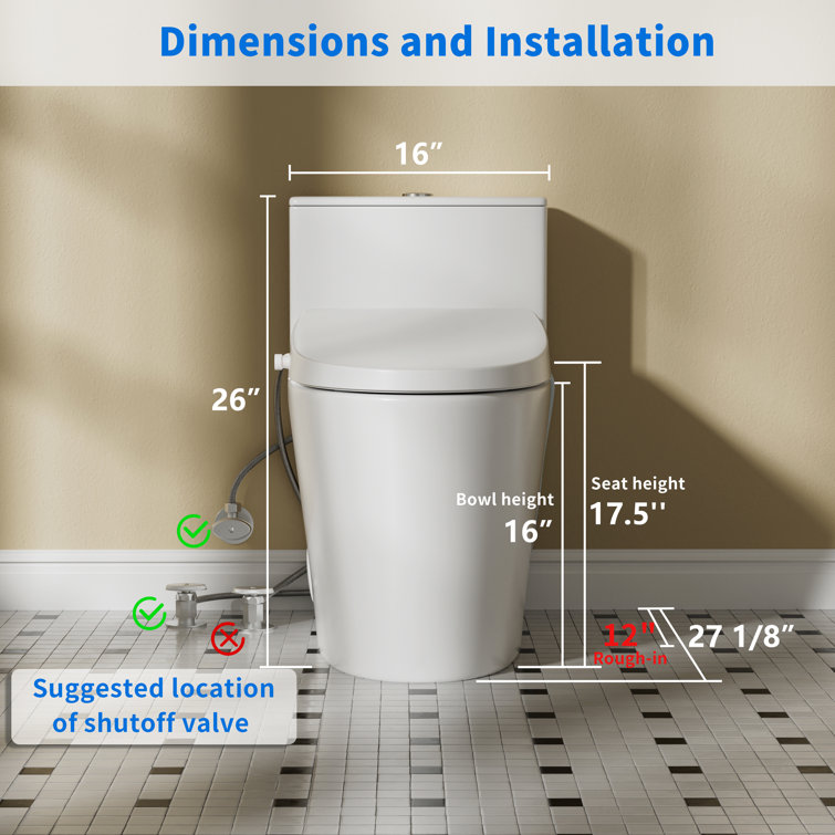 White Ceramic Elongated Dual Flush Bidet Toilet Combo