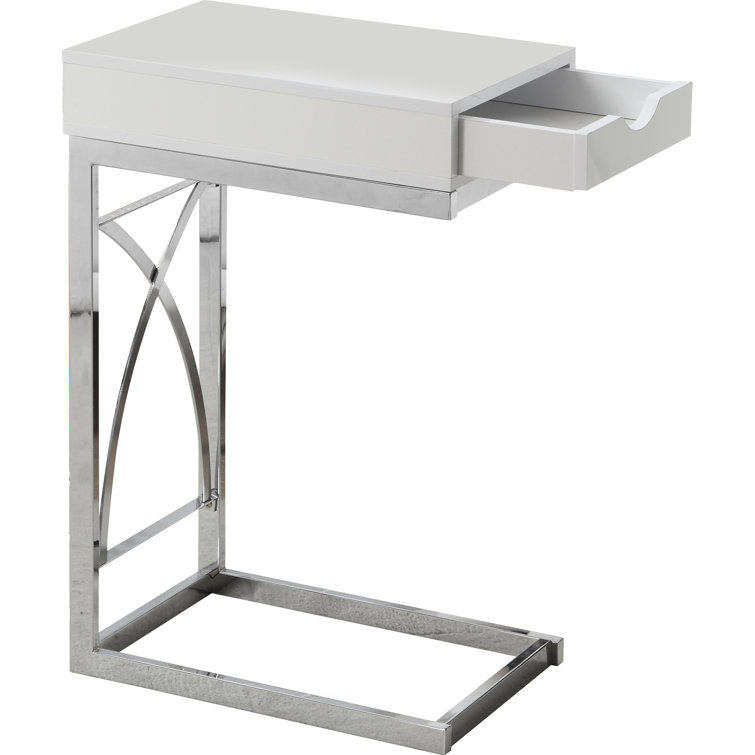 Glossy White Contemporary C-Shaped Snack Side Table with Storage