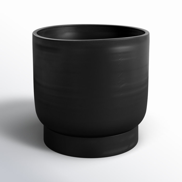 Black Terracotta Pedestal Indoor Planter, 7.87" H x 8.66" W