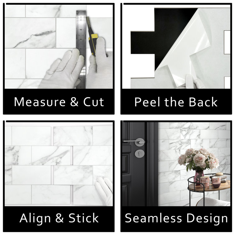 12'' x 12'' White Marble Peel and Stick Subway Tile