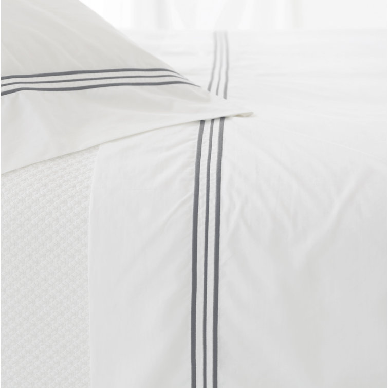 Twin Pearl Gray Cotton Embroidered Flat Sheet Set