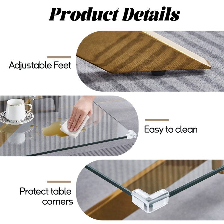 Modern Rectangular Glass Coffee Table with Gold Metal Base
