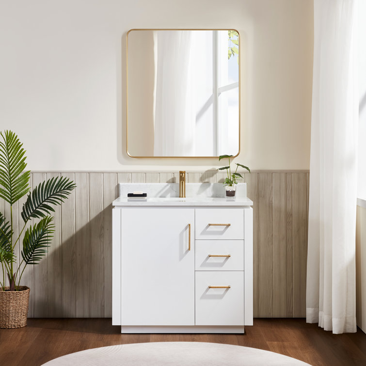 San 36'' White Single Bathroom Vanity with Gold Hardware