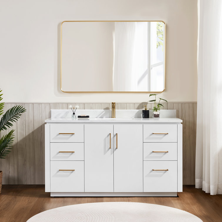 San 60'' White and Gold Freestanding Single Bathroom Vanity