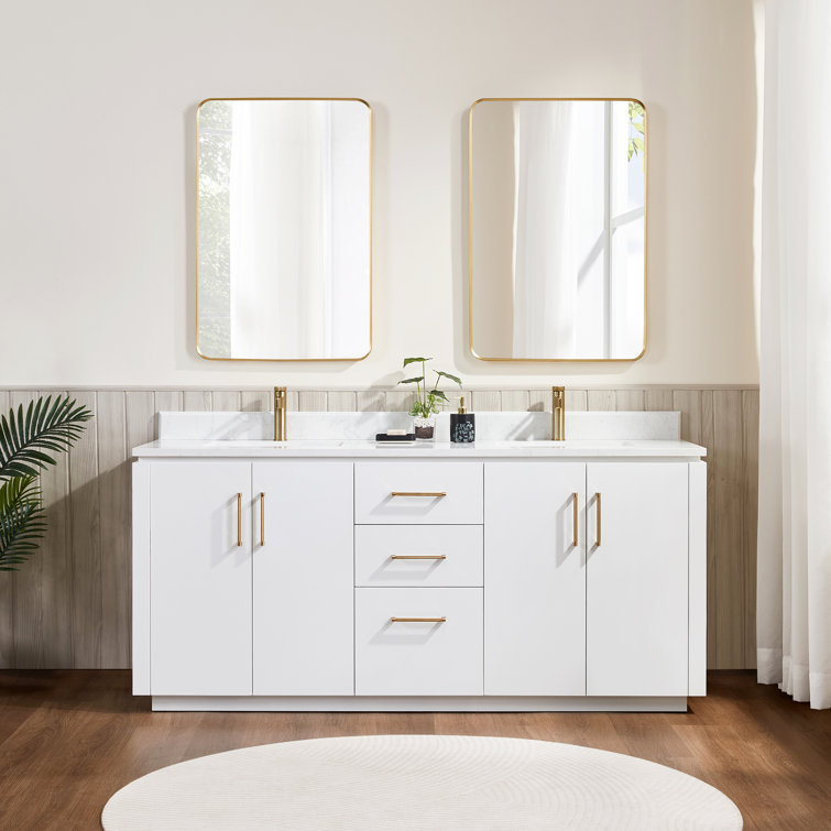 San 72" White Freestanding Double Vanity with Gold Hardware