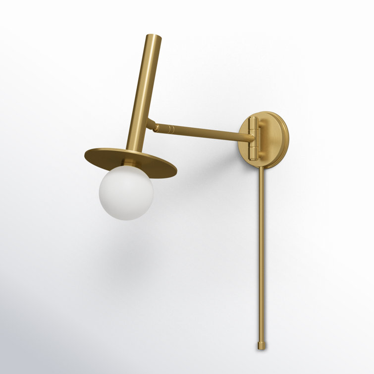 Burnished Brass Swing Arm Wall Sconce with Milk White Glass