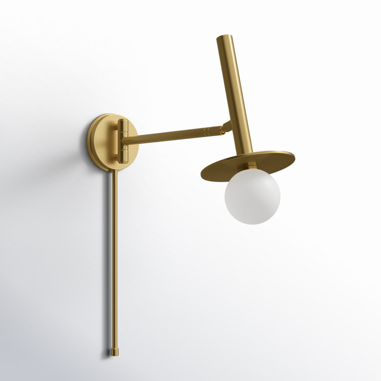 Burnished Brass Swing Arm Wall Sconce with Milk White Glass