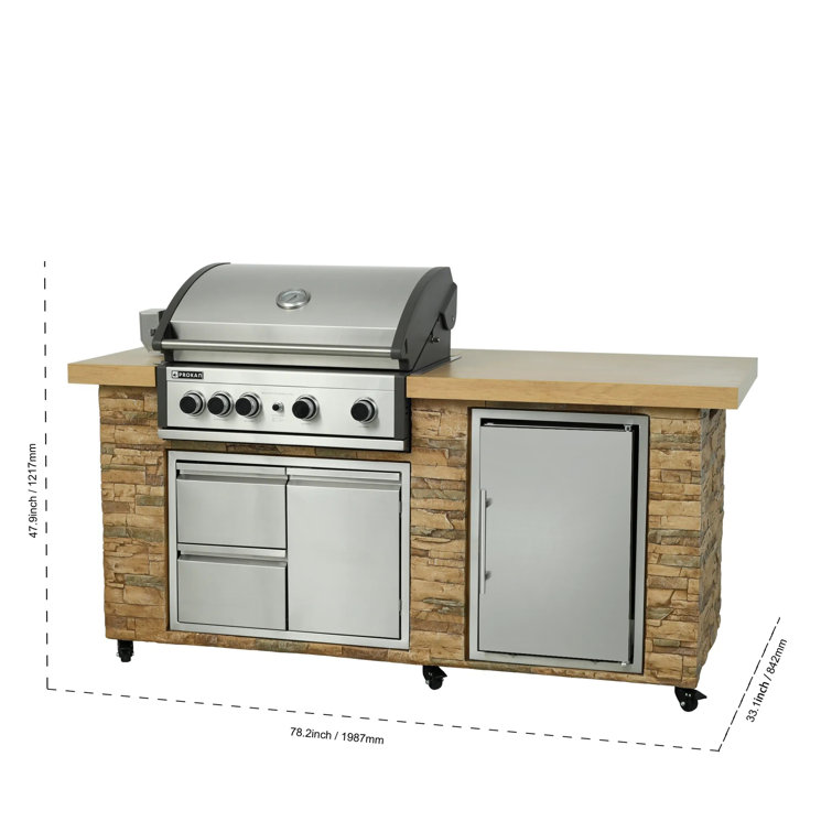 78" Stainless Steel Propane Grill Island with Rotisserie
