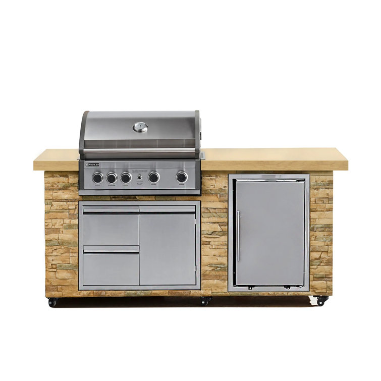 78" Stainless Steel Propane Grill Island with Rotisserie